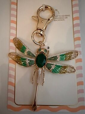 Piper-K  Gold-tone Dragonfly Bag Charm with Green Accents